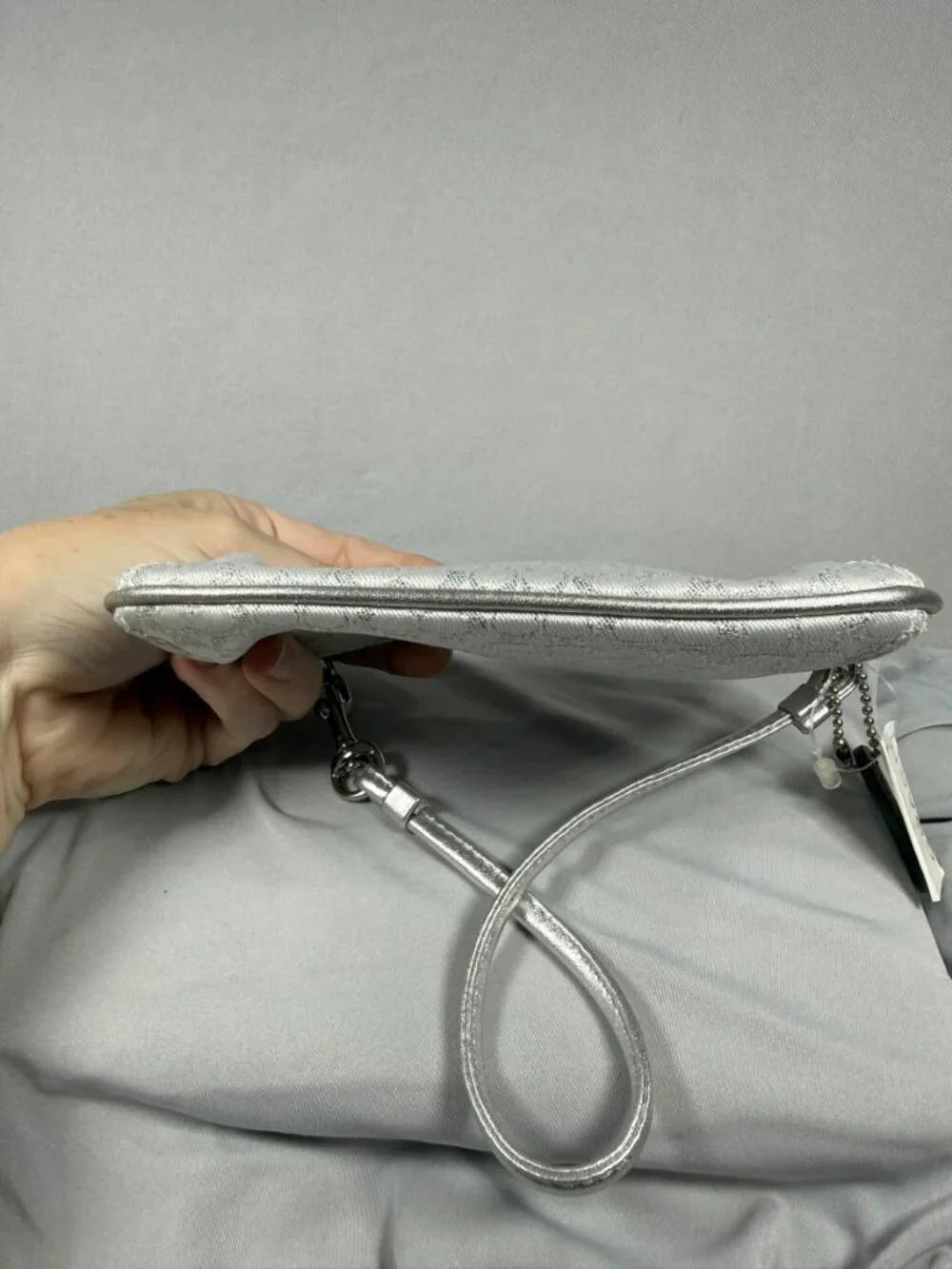 Coach F40317 Silver Metallic Signature C Wristlet NWT Y2K Glam
